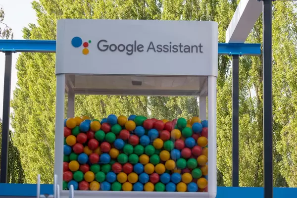 Google Assistant glass box with colorful balls