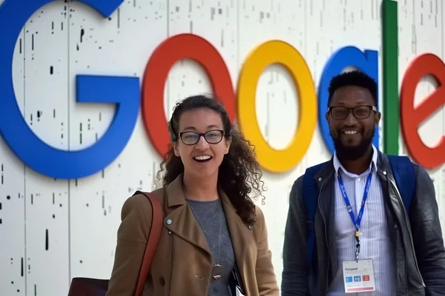 Google-Büro-Arbeitsumgebung mit fröhlichen Mitarbeitern