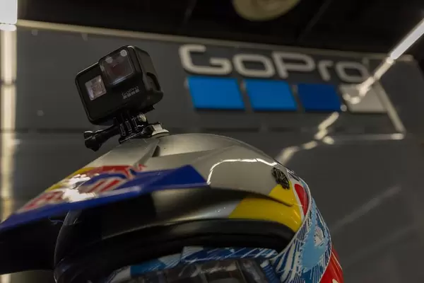 GoPro Hero 7 Action camera fixed on a Red Bul helmet