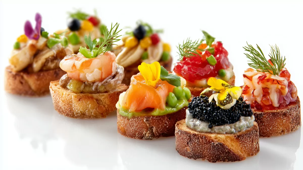Gourmet Canapes und Bruschettas beim Luxus-Bankett