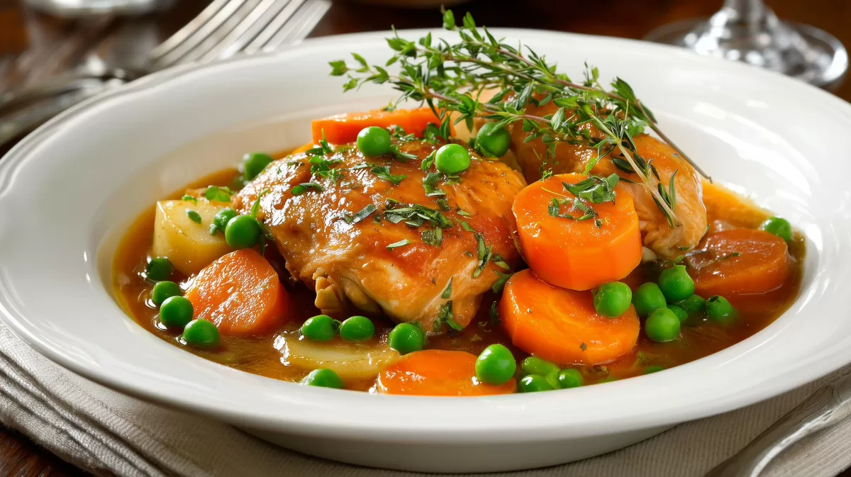 Gourmet Chicken Fricassee mit Karotten und Erbsen