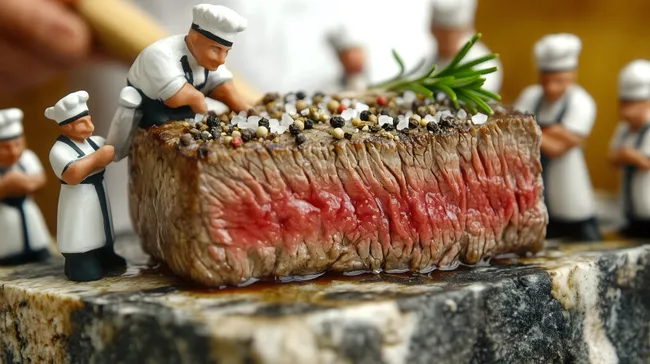 Gourmet-Köche bereiten ein saftiges Rindersteak zu