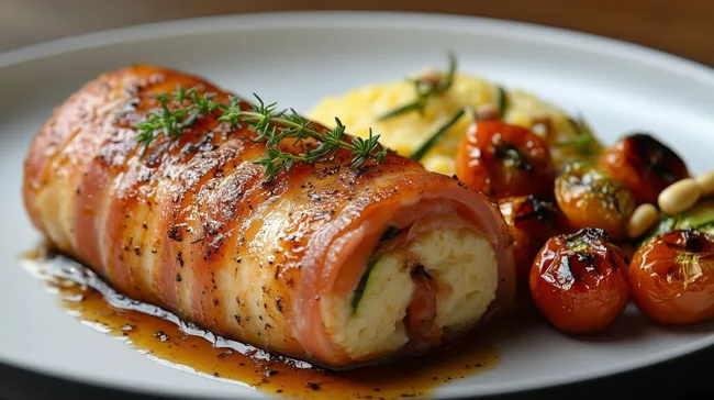 Gourmetrollchen aus Hähnchen mit mediterraner Gemüsebeilage