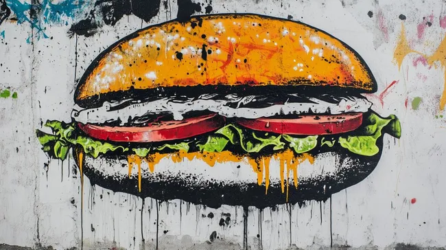 Graffiti-Kunst mit knalliger Fast-Food-Darstellung