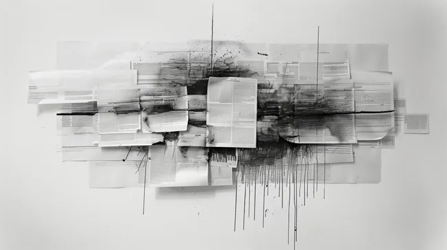 Grafisch zerrissene Dokumente in Schwarz-Weiß