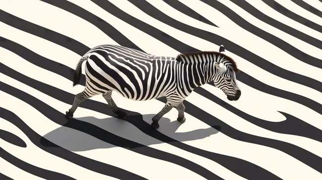 Grafisches Zebramotiv vor abstraktem Streifenhintergrund