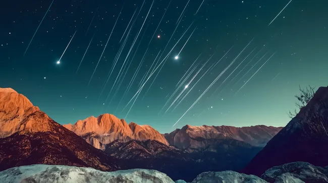 Grandiose Sternschnuppen über majestätischen Bergen bei Nacht