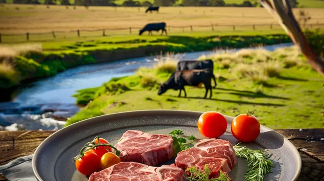 Grasende Rinder in ländlicher Idylle mit frischem Gemüse