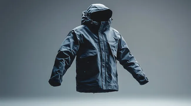 Graue Outdoor-Jacke vor neutralem Hintergrund