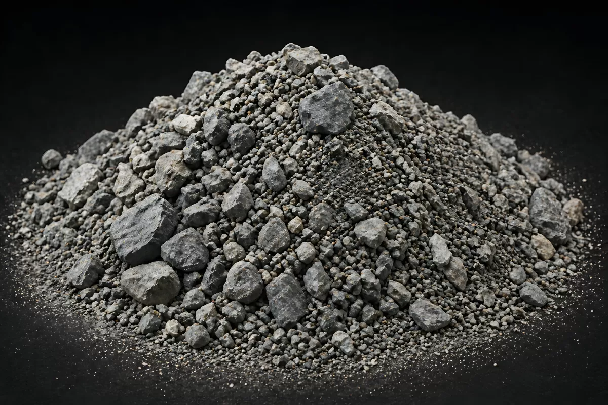 Grauer Schotterhaufen aus Steinen und Kies