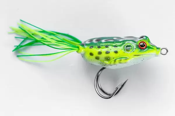 Green rubber frog-nozzle for spinning for catching predatory fish (Flip 2019)