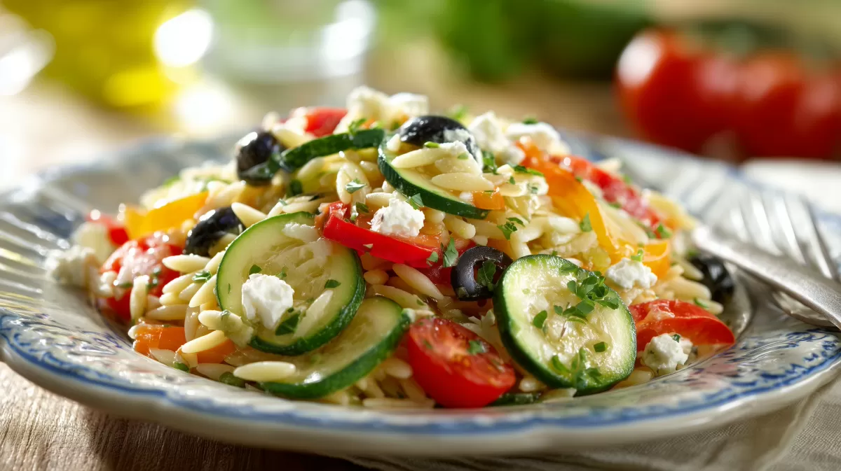 Griechischer Nudelsalat mit Zucchini und Feta