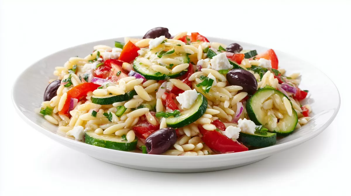 Griechischer Orzo-Nudelsalat mit Zucchini und Feta