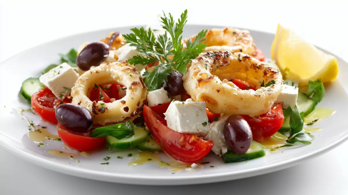 Griechischer Salat mit Calamari und Feta