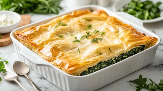 Griechischer Spinatauflauf mit knuspriger Blätterteigkruste