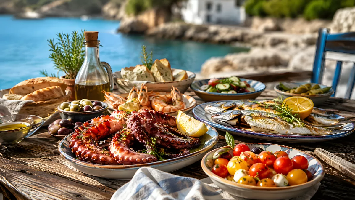 Griechisches Meeresfrüchte-Mahl am Mittelmeer