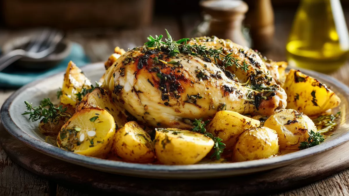 Griechisches Zitronenhähnchen mit Kräuterkartoffeln