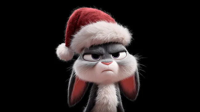 Griesgrämiges Weihnachtskaninchen mit Mütze