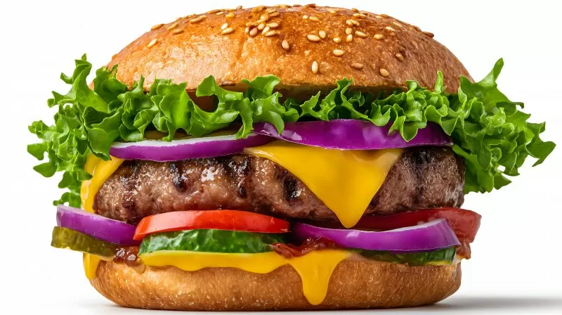 Grilled Cheeseburger with Fresh Toppings Isolated on White