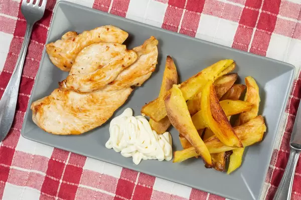 Grilled Chicken White Meat with French Fries and Mayonnaise