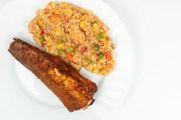 Grilled Hake served with Risotto and Vegetables (Flip 2019)