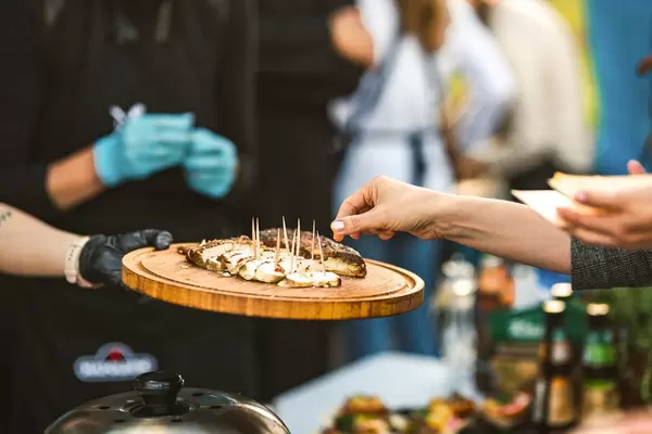 Grilled Meat Snacks On Wooden Tabe