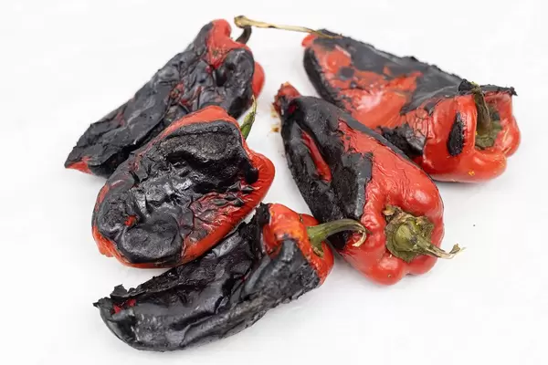 Grilled Red Paprika prepared for salad on the white background