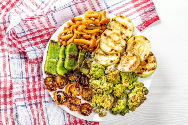 Grilled vegetables and pickled mushrooms