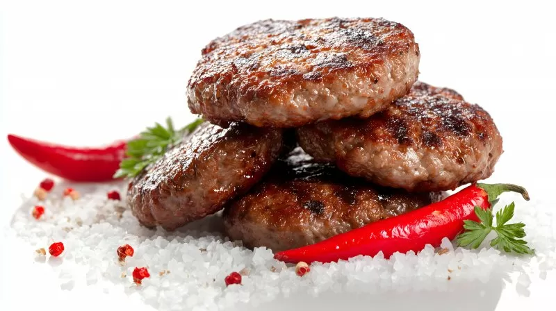 Grillfleisch mit Salz und Chili auf schwarzem Hintergrund