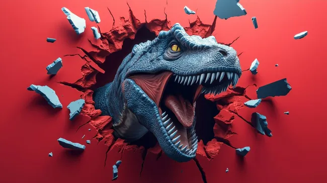 Grimmiger Dinosaurier bricht aus Wand hervor