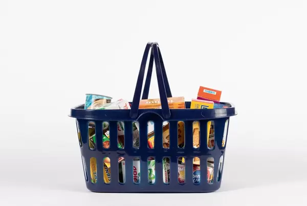 Groceries in shopping basket