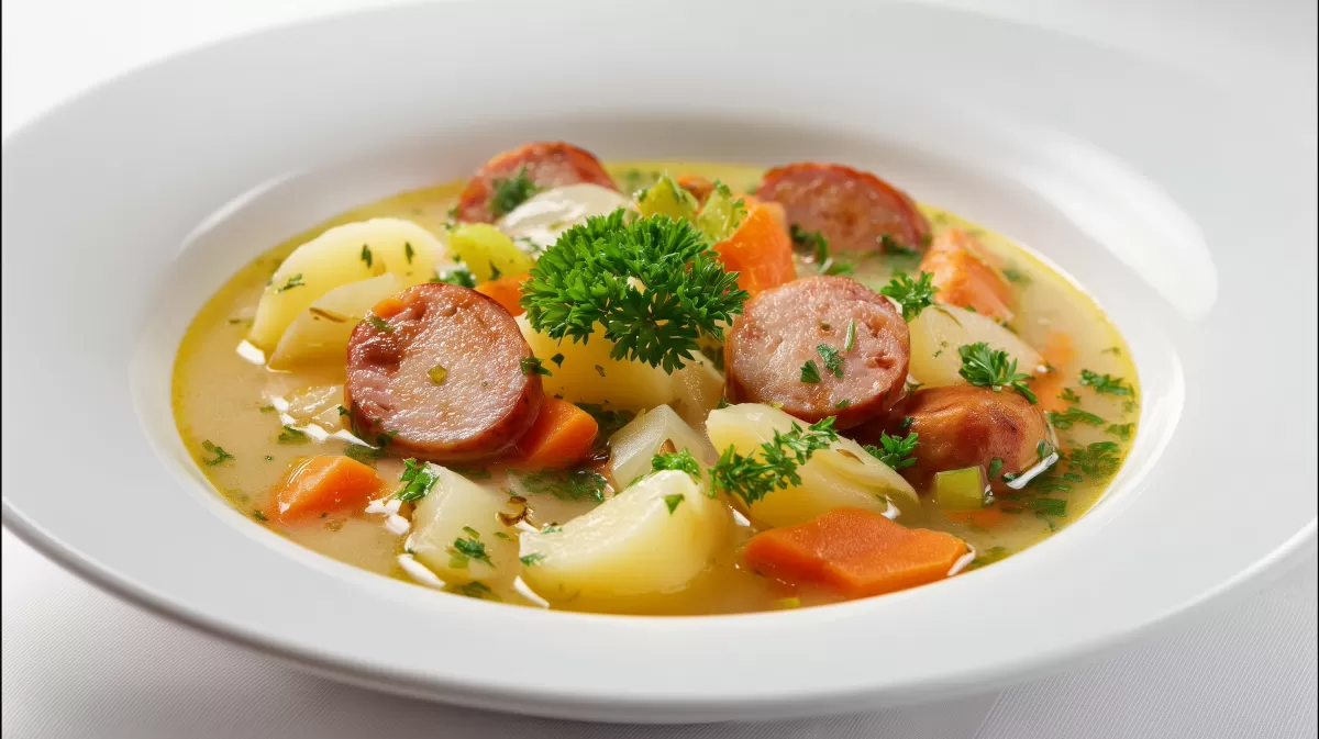 Gromutters Kartoffelsuppe mit Wurst und Karotten