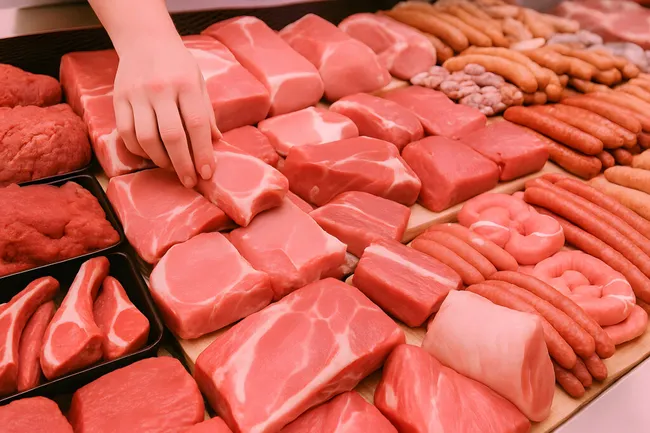 Großauswahl an frischen Fleischprodukten in der Theke