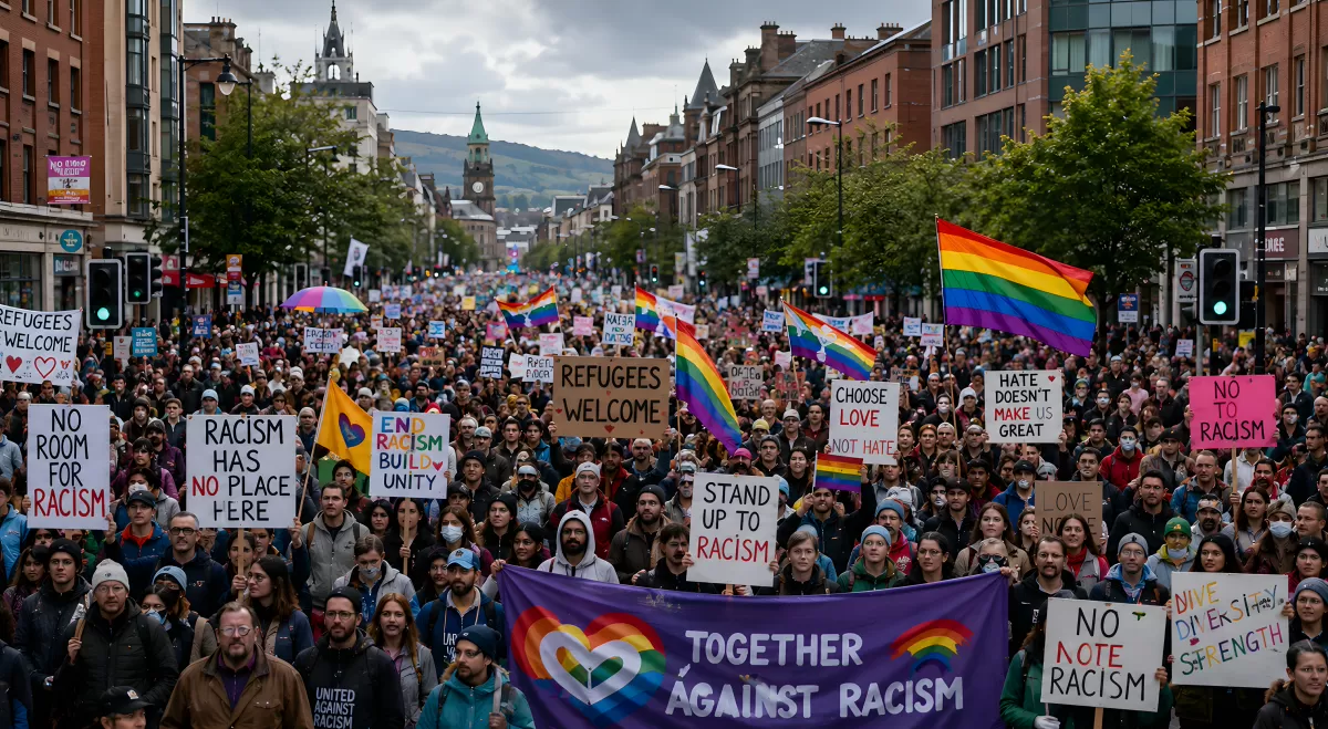 Großdemonstration gegen Rassismus in einer britischen Stadt