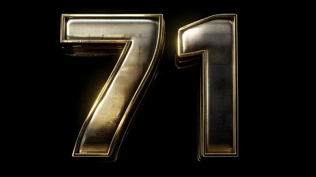 Große, glänzende Nummer 71 auf schwarzem Hintergrund