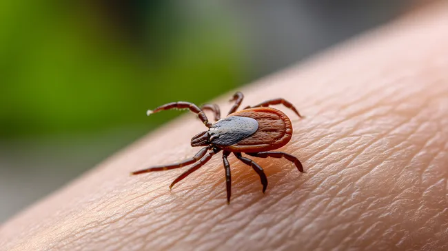 Große Zecke auf menschlicher Haut in Nahaufnahme
