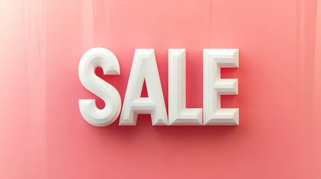 Großer 3D-Verkaufsschriftzug auf rosafarbenem Hintergrund