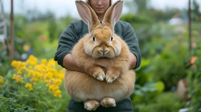Großer Hase wird liebevoll in den Armen gehalten