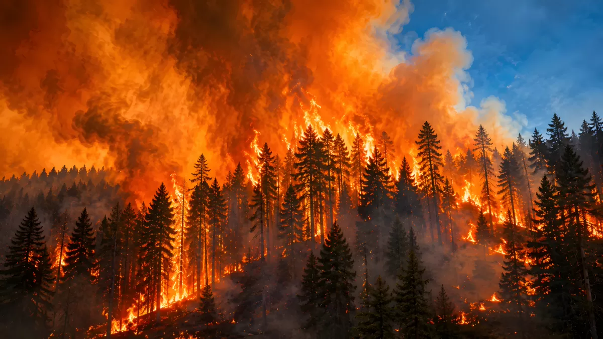 Großer Waldbrand mit mächtigen Flammen und Rauch