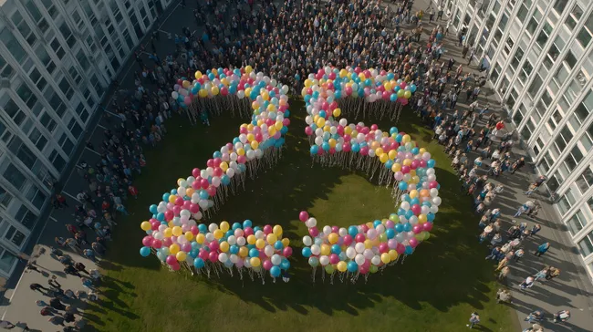 Großes Ballonnetz-Kunstwerk auf Firmenevent