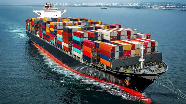 Großes Containerschiff auf offenem Meer