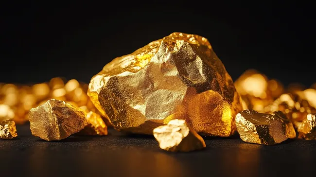 Großes Goldnugget auf dunklem Hintergrund