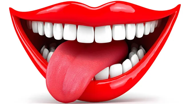 Großes, lachendes Mund-Stockfoto in Rot