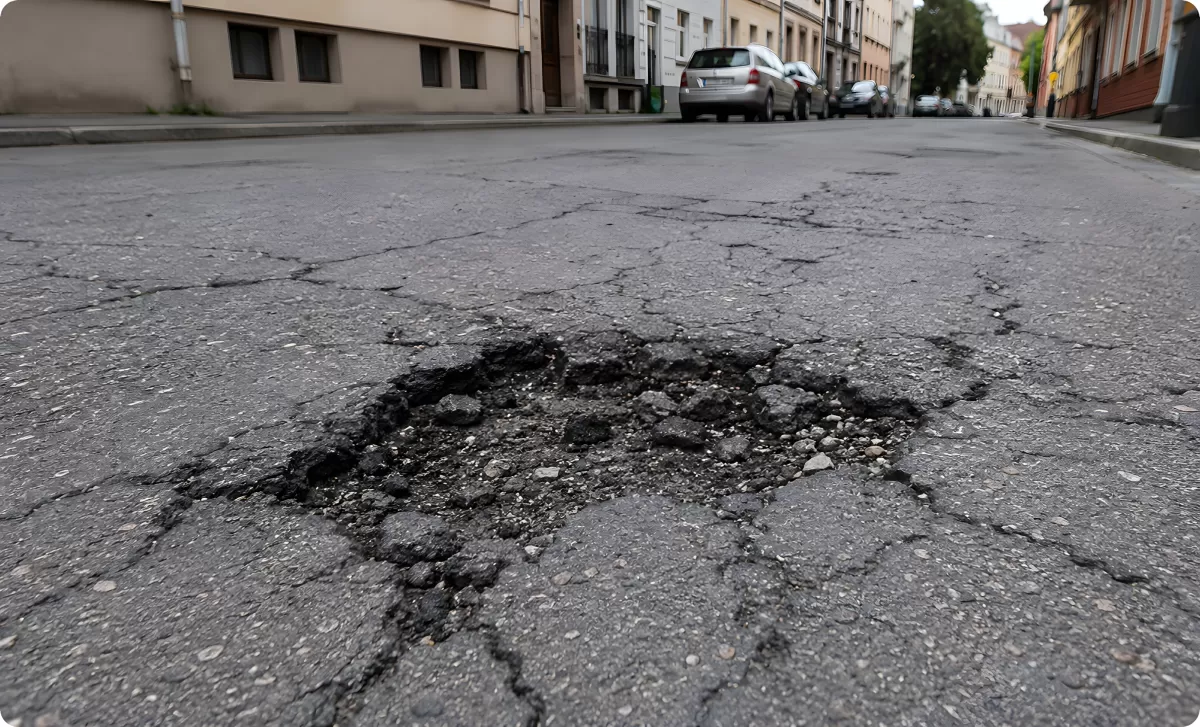 Großes Schlagloch in einer städtischen Straße
