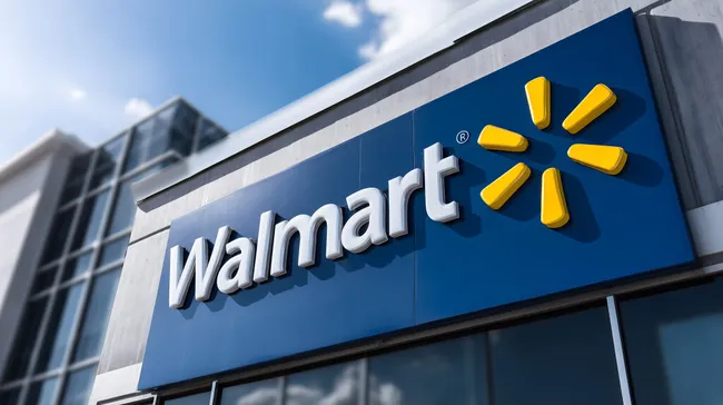 Großes Walmart-Firmenlogo an moderner Fassade
