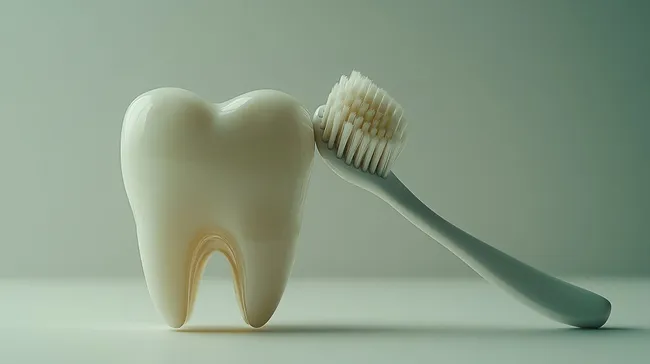 Großes Zahnmodell und Zahnbürste - Moderne Zahnpflege