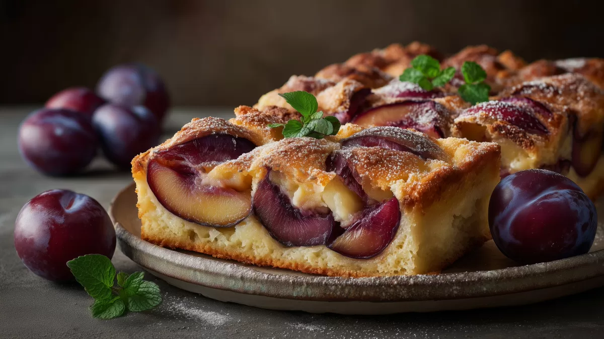 Großmutters Pflaumenkuchen mit Puderzucker