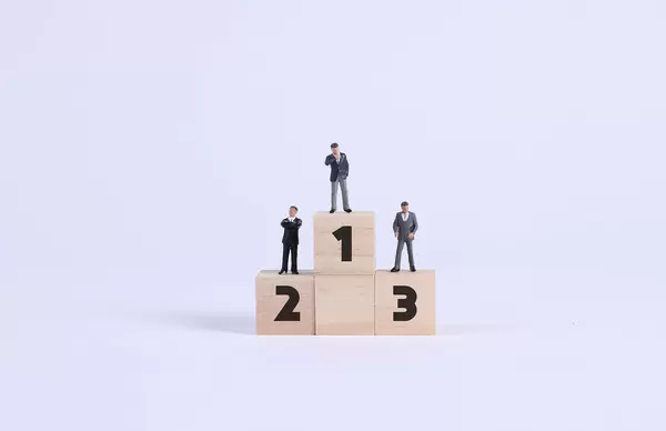 Group of businessman standing on podium