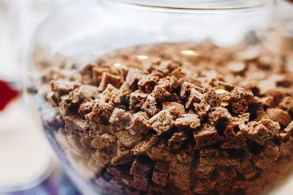 Group of croutons in a bowl. Close up