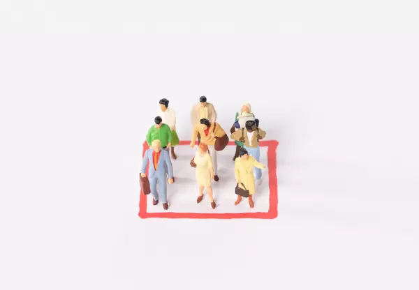 Group of people inside of red square